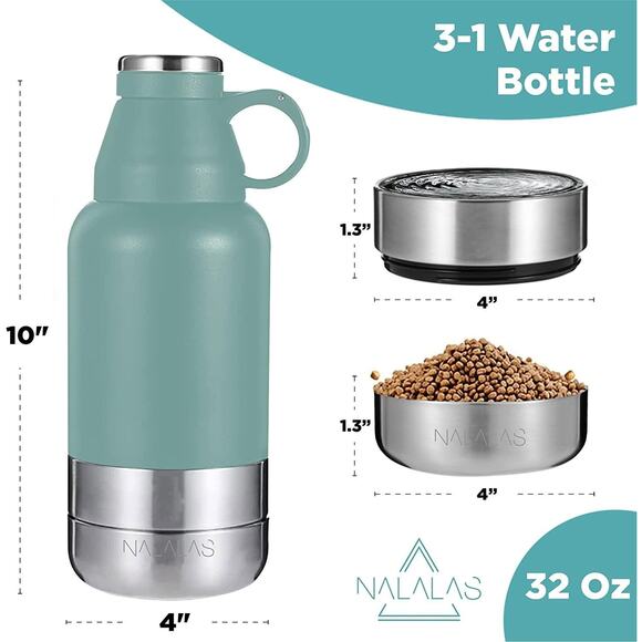 Nalalas Pet 3 in 1 Portable Stainless Steel Water Bottle 32oz - Picture 4 of 13